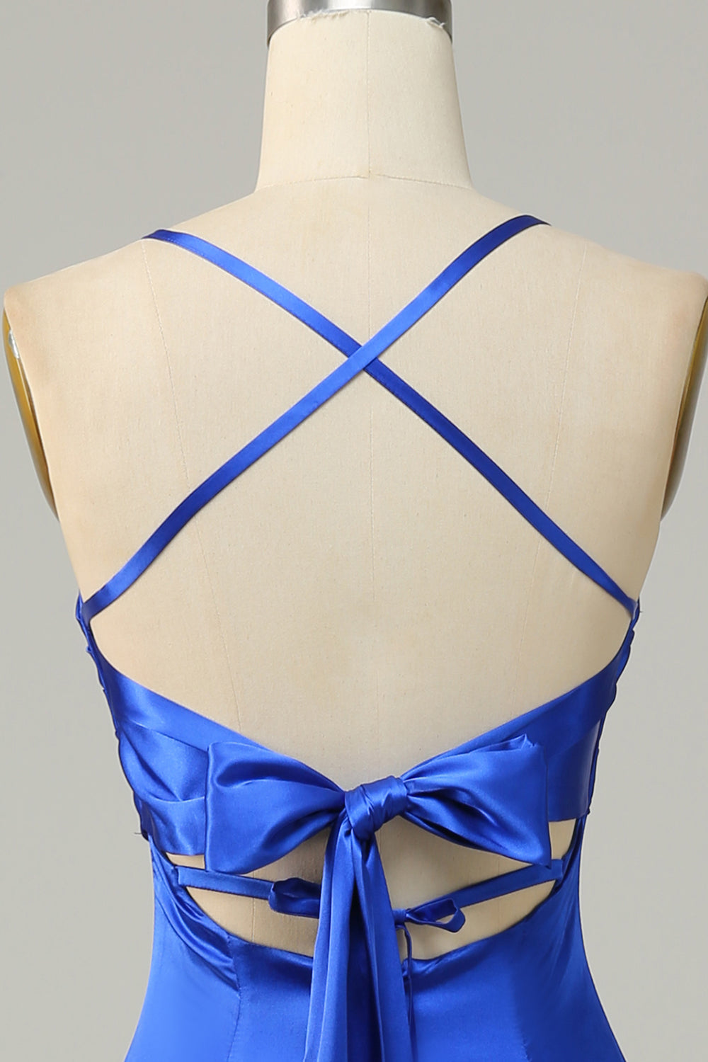 Robe de demoiselle d’honneur longue bleu royal Halter A Line