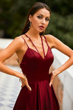Robe longue en satin bordeaux
