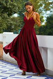 Robe longue en satin bordeaux