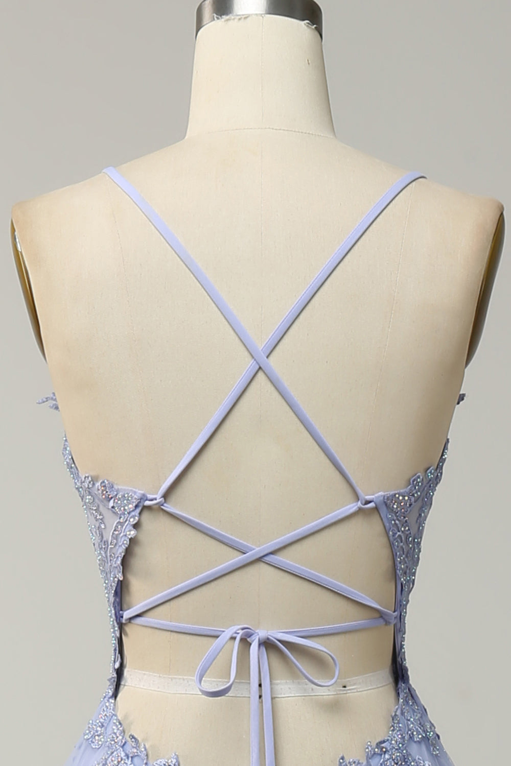 Bretelles Spaghetti A Line Violet Clair Long Soirée Robe avec Entrecroisement Retour