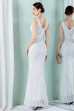 Robe de soirée sirène à col en V profond blanc