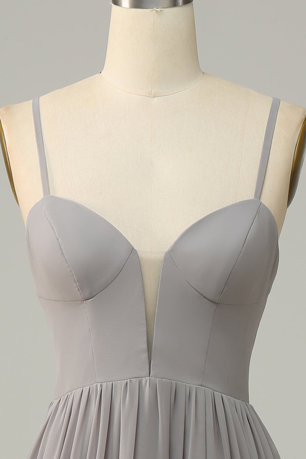 Silver A Line Spaghetti Strats Long Bridesmaid Dress avec fente