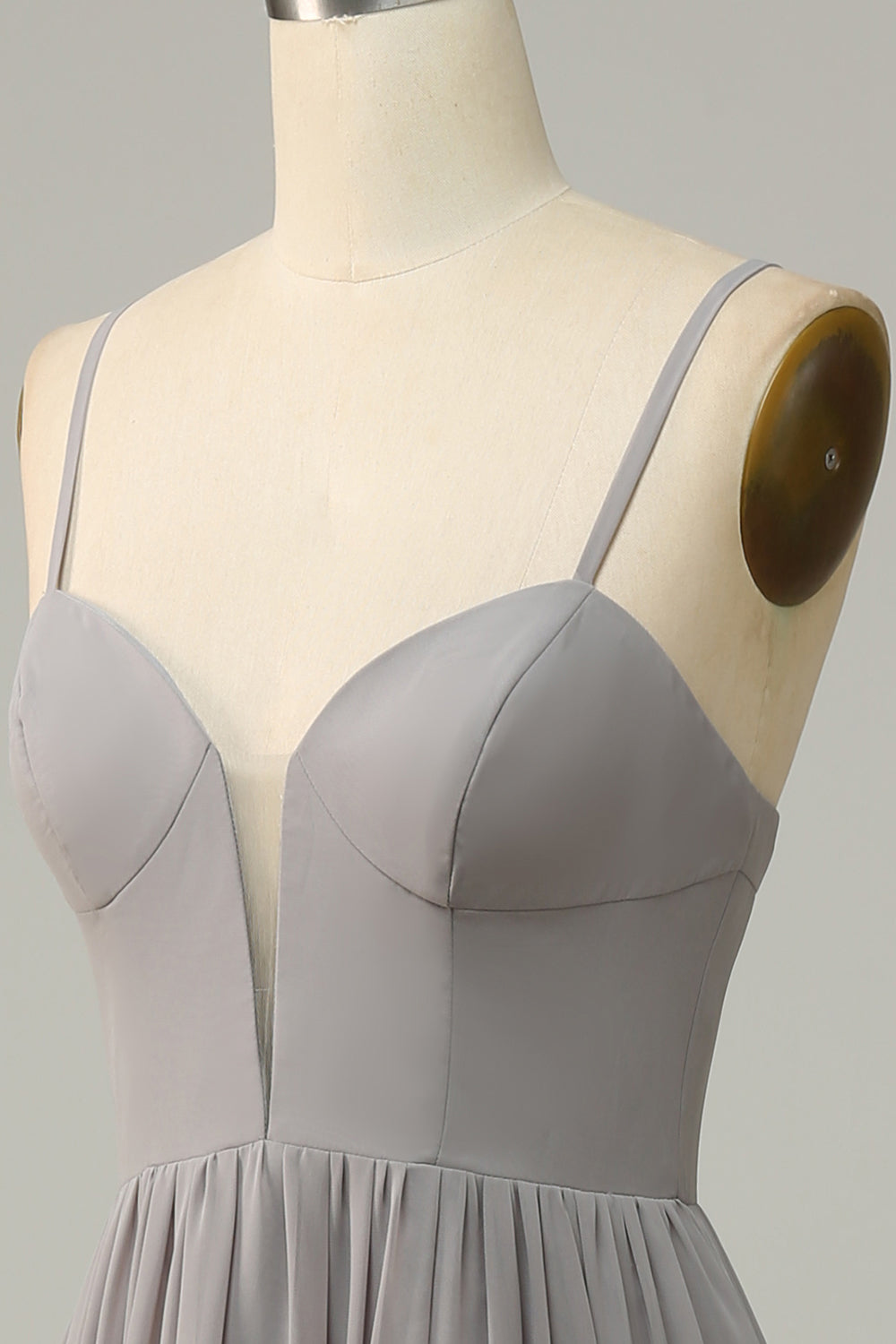 Silver A Line Spaghetti Strats Long Bridesmaid Dress avec fente