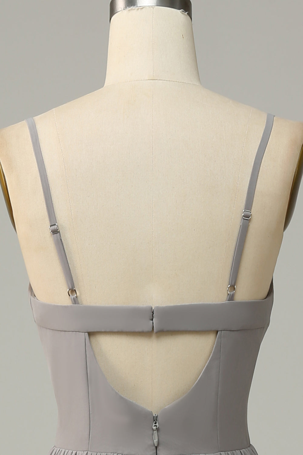 Silver A Line Spaghetti Strats Long Bridesmaid Dress avec fente