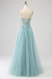 Robe de soirée Corset à paillettes Applique vert clair scintillant avec fente