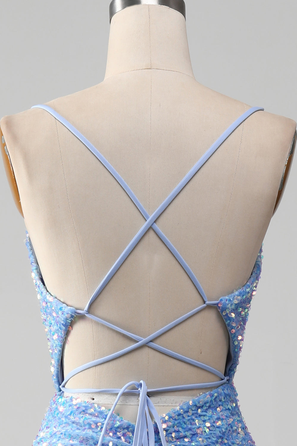 Robe de soirée sirène bleu clair à paillettes scintillantes et fente