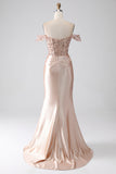 Sirène champagne épaule dénudée Corset longue Robe de soirée avec fente