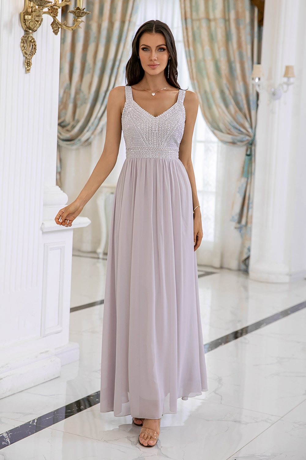 Robe de bal À paillettes grise a-line