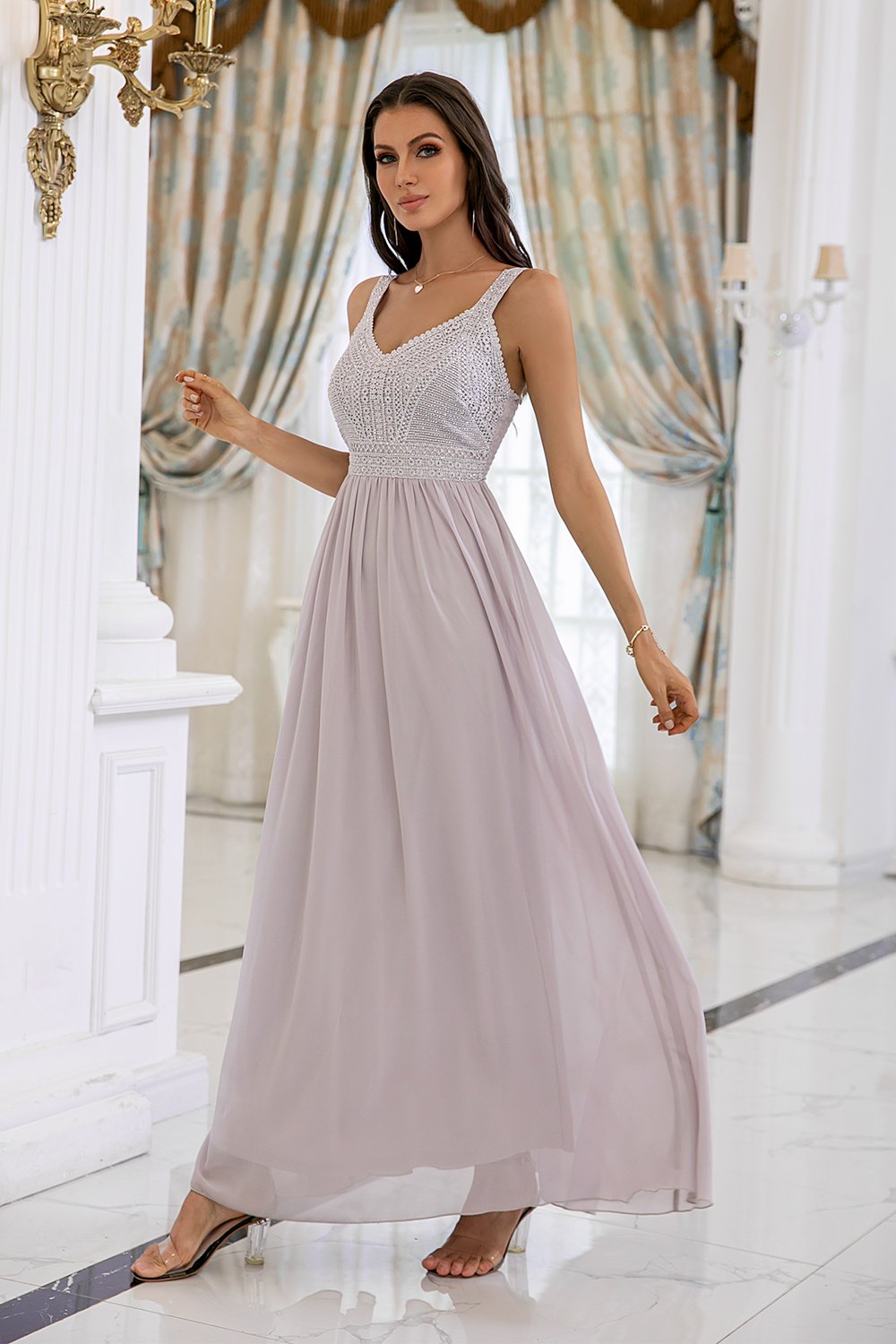 Robe de bal À paillettes grise a-line