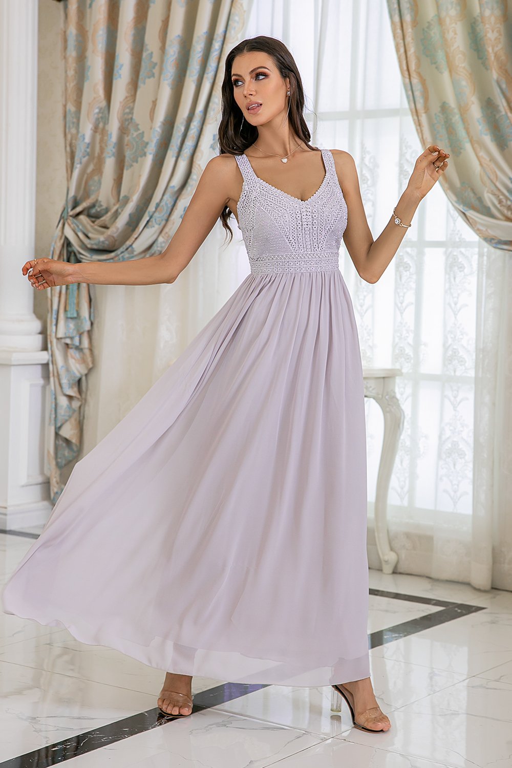 Robe de bal À paillettes grise a-line