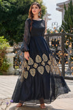 Noir Bateau Neck Robe Mère de La Mariée