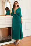 Robe de mère de la mariée vert émeraude avec appliques