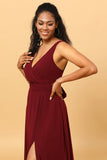 Bourgogne Wrap Chiffon Robemoiselle d’honneur avec fente