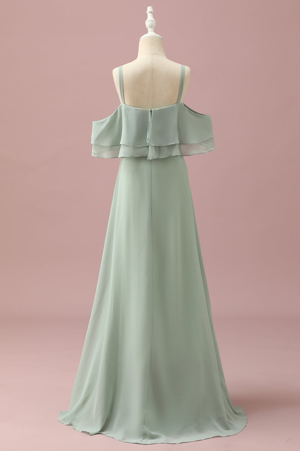 Robe de demoiselle d'honneur junior en mousseline de soie à épaules dénudées et bretelles Sauge