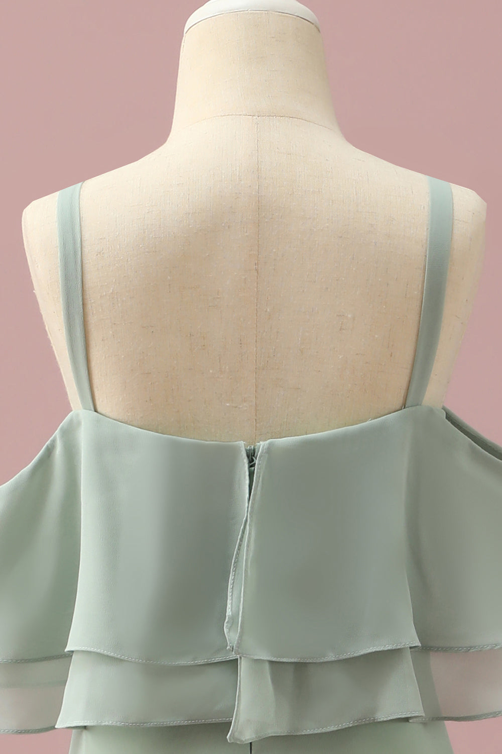 Robe de demoiselle d'honneur junior en mousseline de soie à épaules dénudées et bretelles Sauge