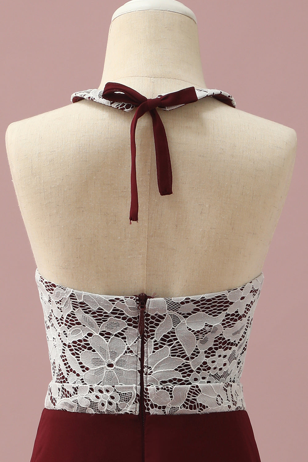 Dentelle bordeaux et robe de demoiselle d’honneur Chiffon Halter Junior