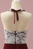 Dentelle bordeaux et robe de demoiselle d’honneur Chiffon Halter Junior