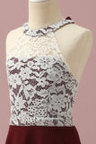Dentelle bordeaux et robe de demoiselle d’honneur Chiffon Halter Junior