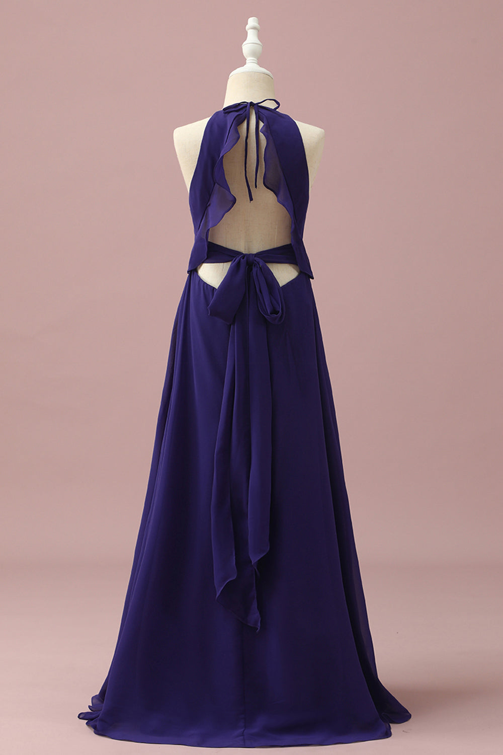 Robe de demoiselle d’honneur junior en mousseline de soie violette avec volants en cascade