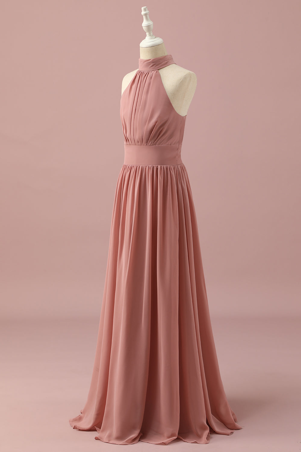 Robe de demoiselle d’honneur junior Halter Chiffon brun clair
