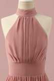 Robe de demoiselle d’honneur junior Halter Chiffon brun clair