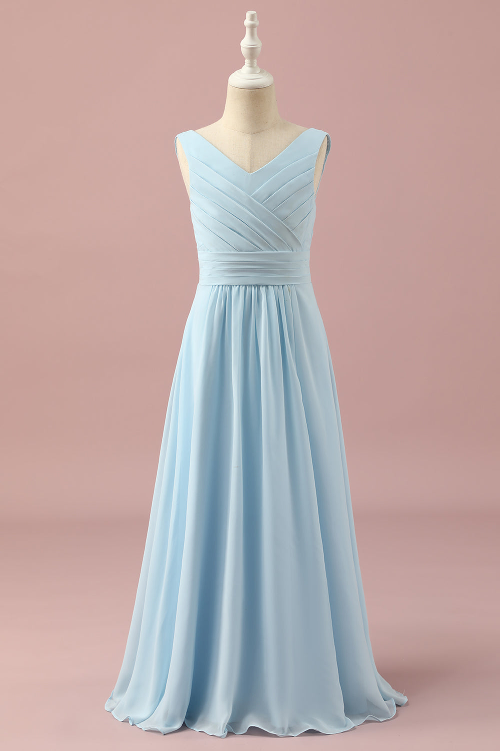 Robe de demoiselle d’honneur junior à col V bleu clair