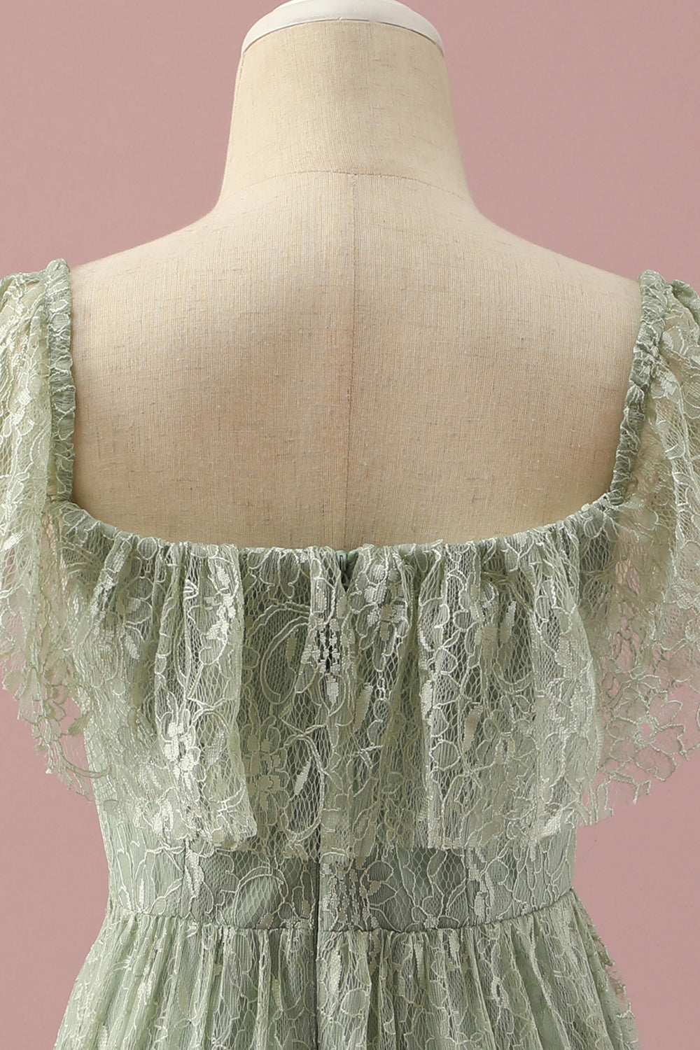 Dentelle verte Col carré High Low Junior Bridesmaid robe