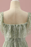 Dentelle verte Col carré High Low Junior Bridesmaid robe