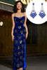 Charger l&#39;image dans la galerie, Robe de bal longue à paillettes à bretelles spaghetti sirène bleu royal avec accessoire