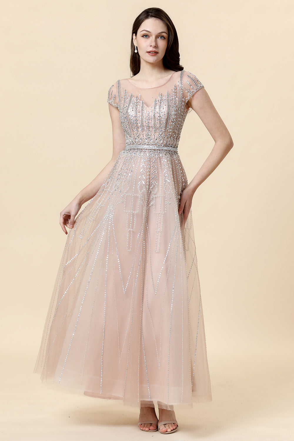 Robe formelle en tulle en tulle perle perle Sparkly Blush