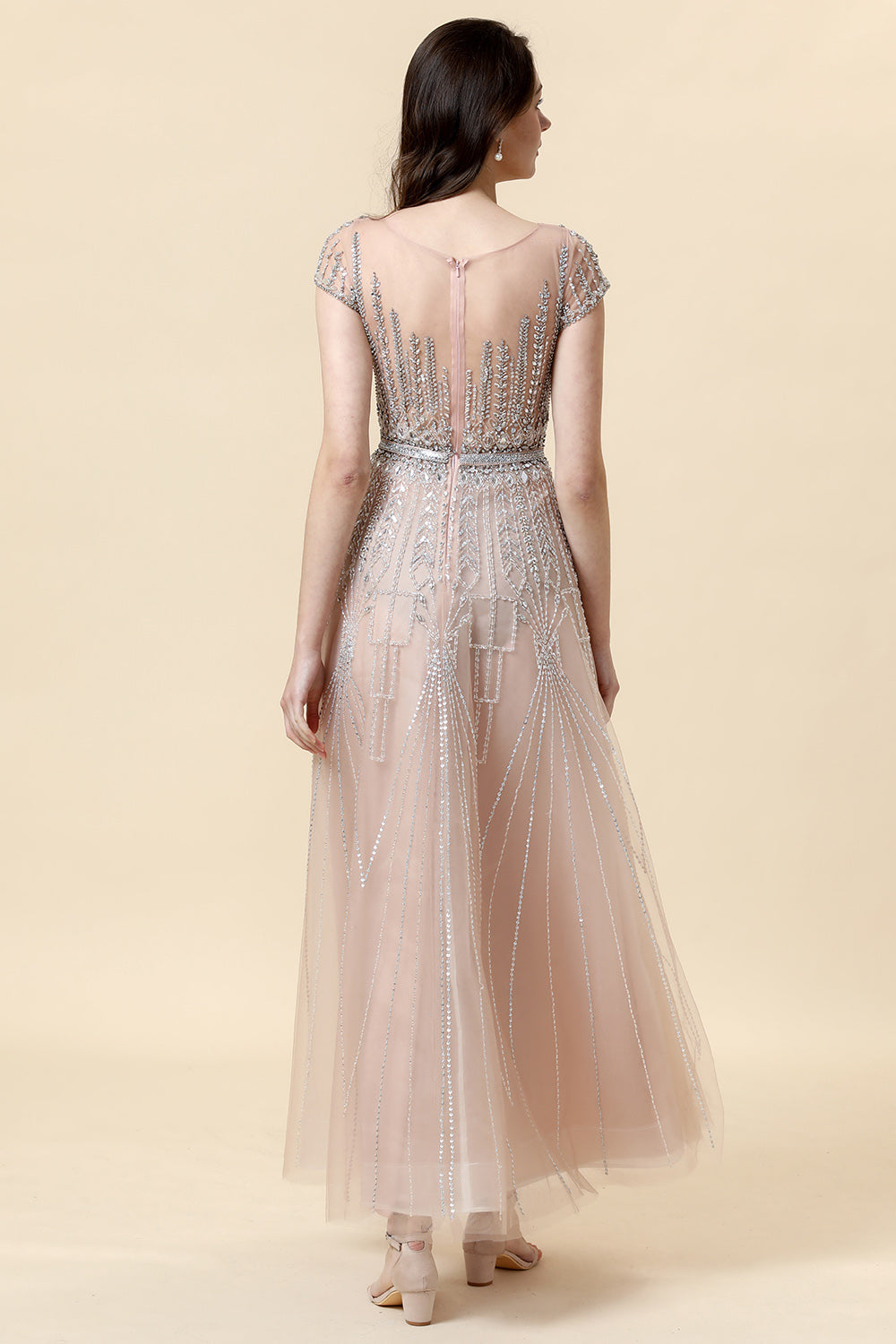 Robe formelle en tulle en tulle perle perle Sparkly Blush