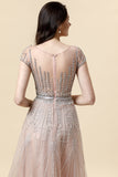 Robe formelle en tulle en tulle perle perle Sparkly Blush