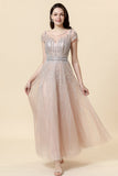 Robe formelle en tulle en tulle perle perle Sparkly Blush