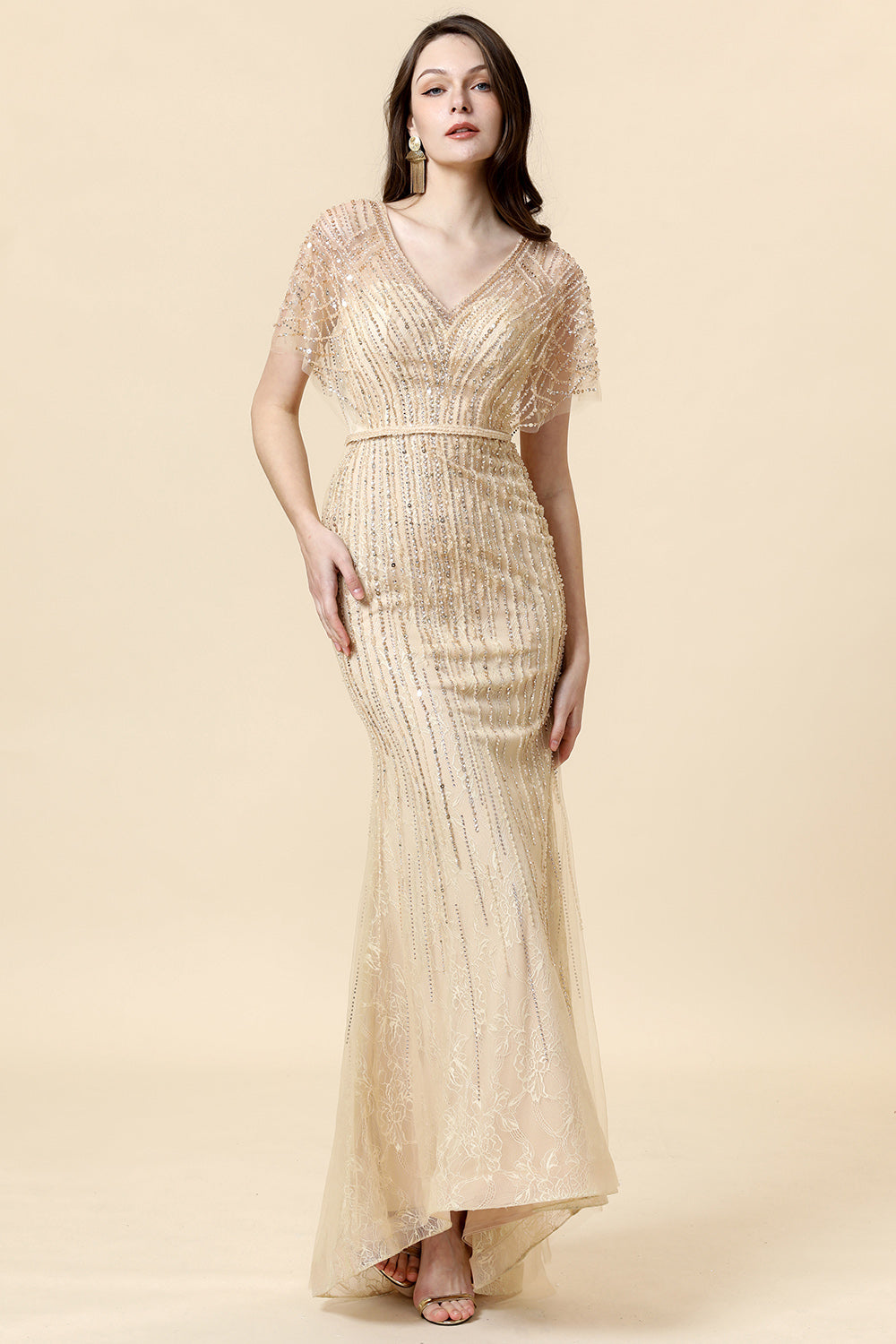 Mermaid V Col Perles d’Or Robe Longue Foraml
