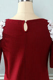 Dark Red Off the Shoulder Knitted Dress avec appliques