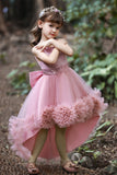 Blush High Low Flower Girl Robe avec fleurs