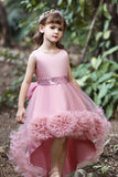 Blush High Low Flower Girl Robe avec fleurs