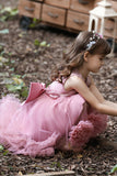 Blush High Low Flower Girl Robe avec fleurs