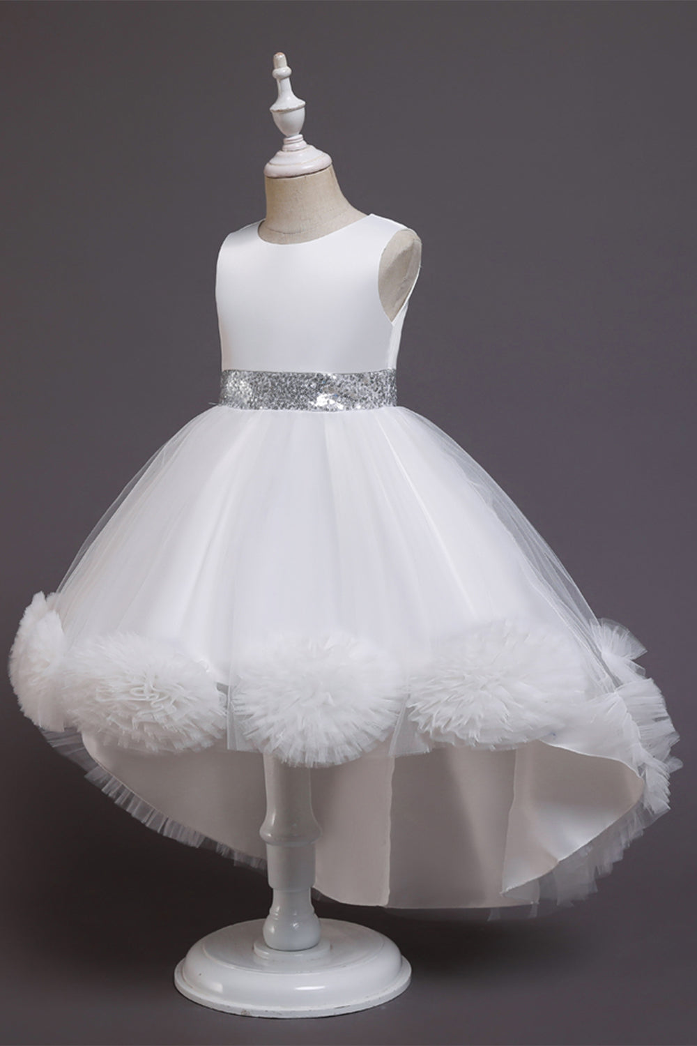 Blush High Low Flower Girl Robe avec fleurs