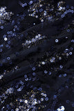 Robe de soirée bleu marine avec paillettes perlées