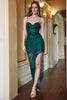 Charger l&#39;image dans la galerie, Spaghetti fourreau Straps Dark Green Sequins Robe de bal avec Split Front