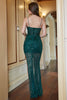 Charger l&#39;image dans la galerie, Spaghetti fourreau Straps Dark Green Sequins Robe de bal avec Split Front