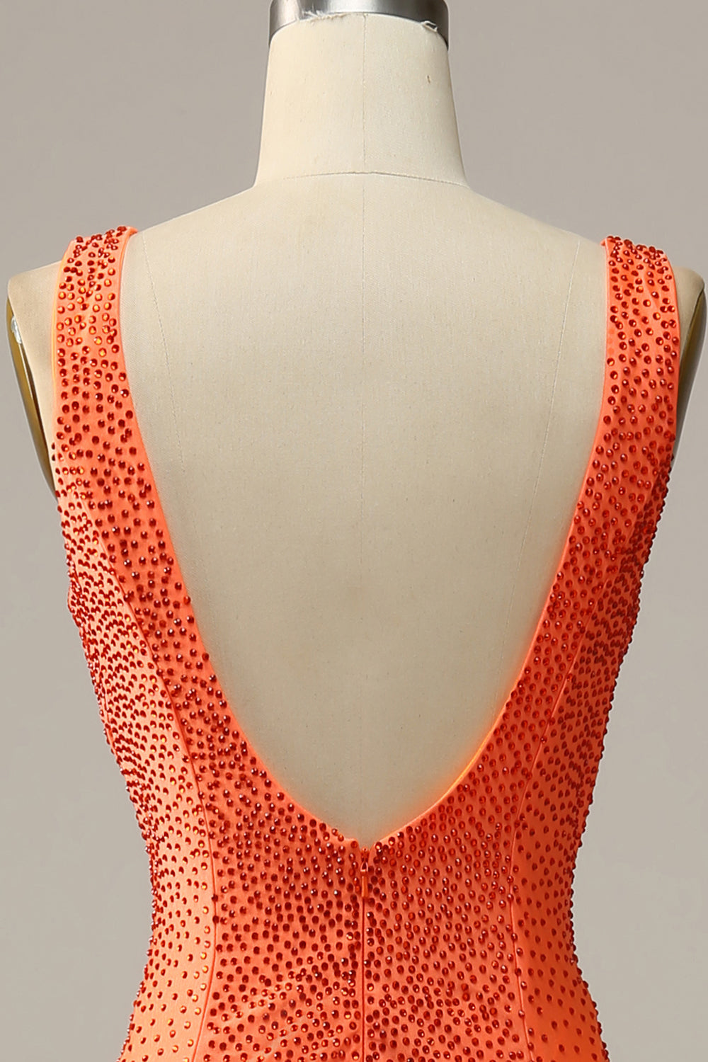 Robe de soirée longue orange à col en V sirène avec Perles