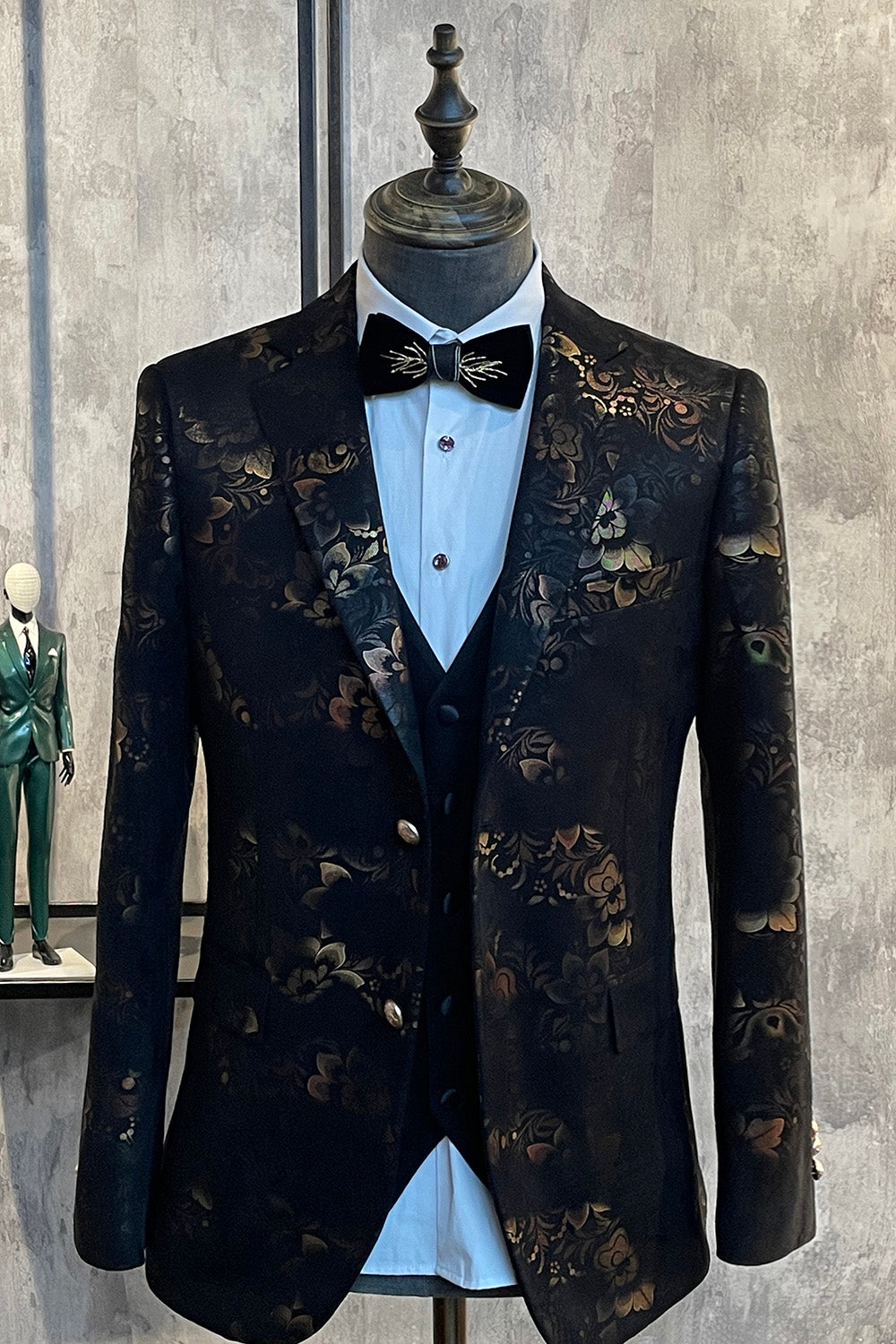 Châle brun foncé Revers Jacquard Blazer de bal pour hommes