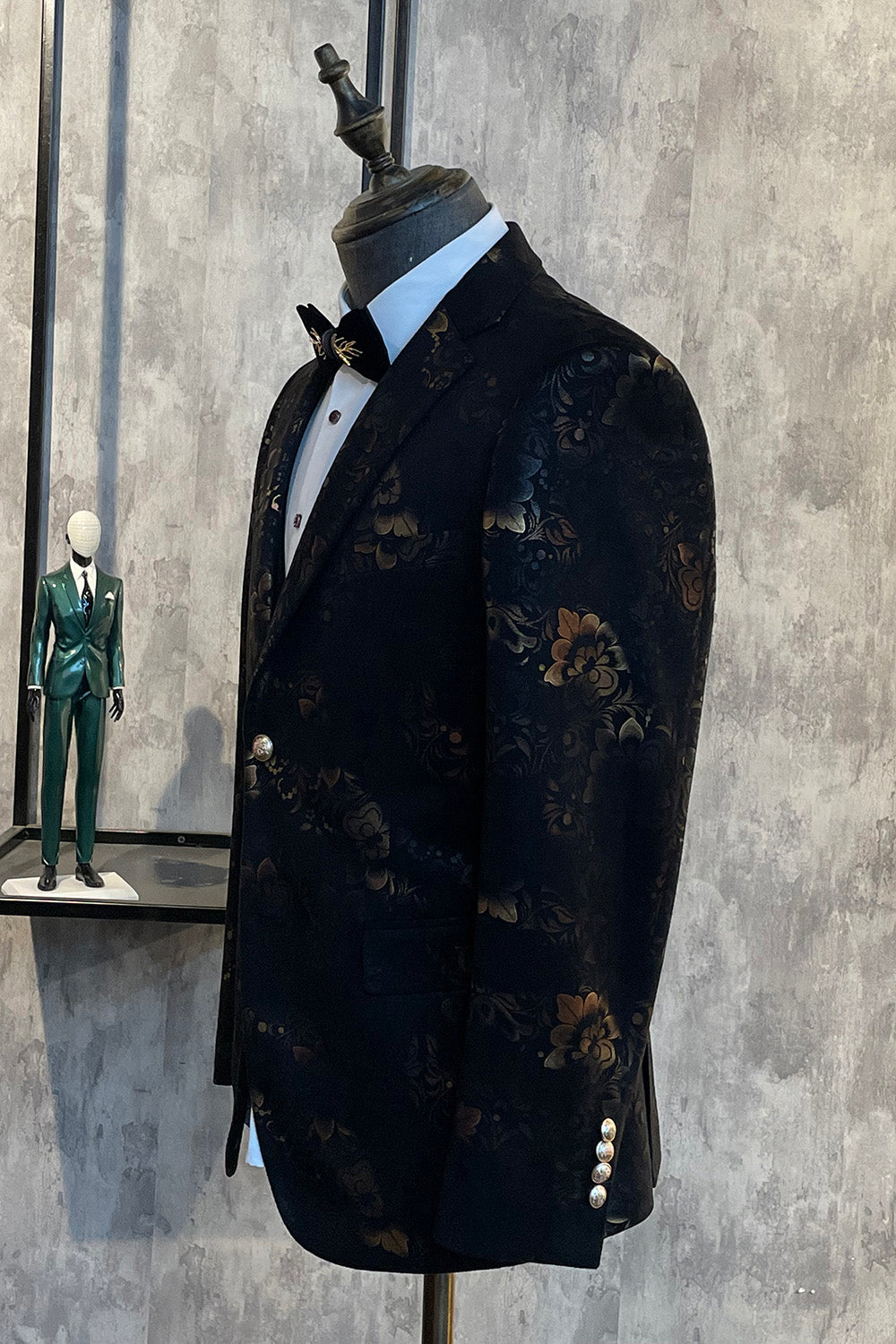 Châle brun foncé Revers Jacquard Blazer de bal pour hommes