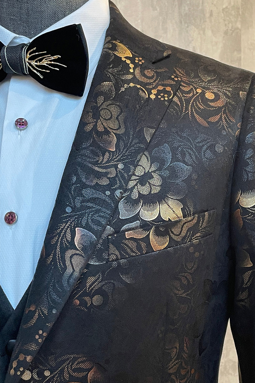 Châle brun foncé Revers Jacquard Blazer de bal pour hommes