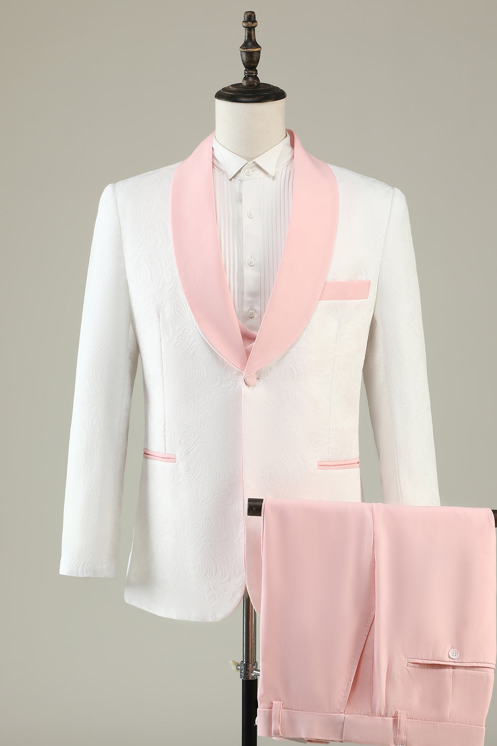 Châle rose clair Revers 3 pièces Costumes de bal pour hommes