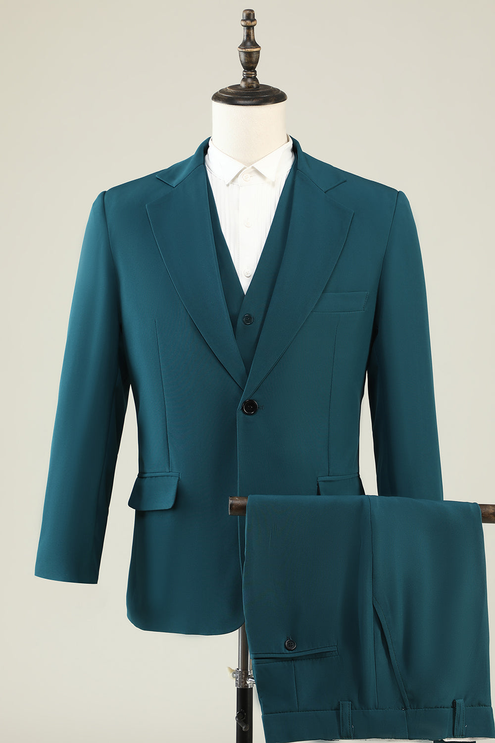 Revers cranté vert foncé 3 pièces costumes de bal pour hommes