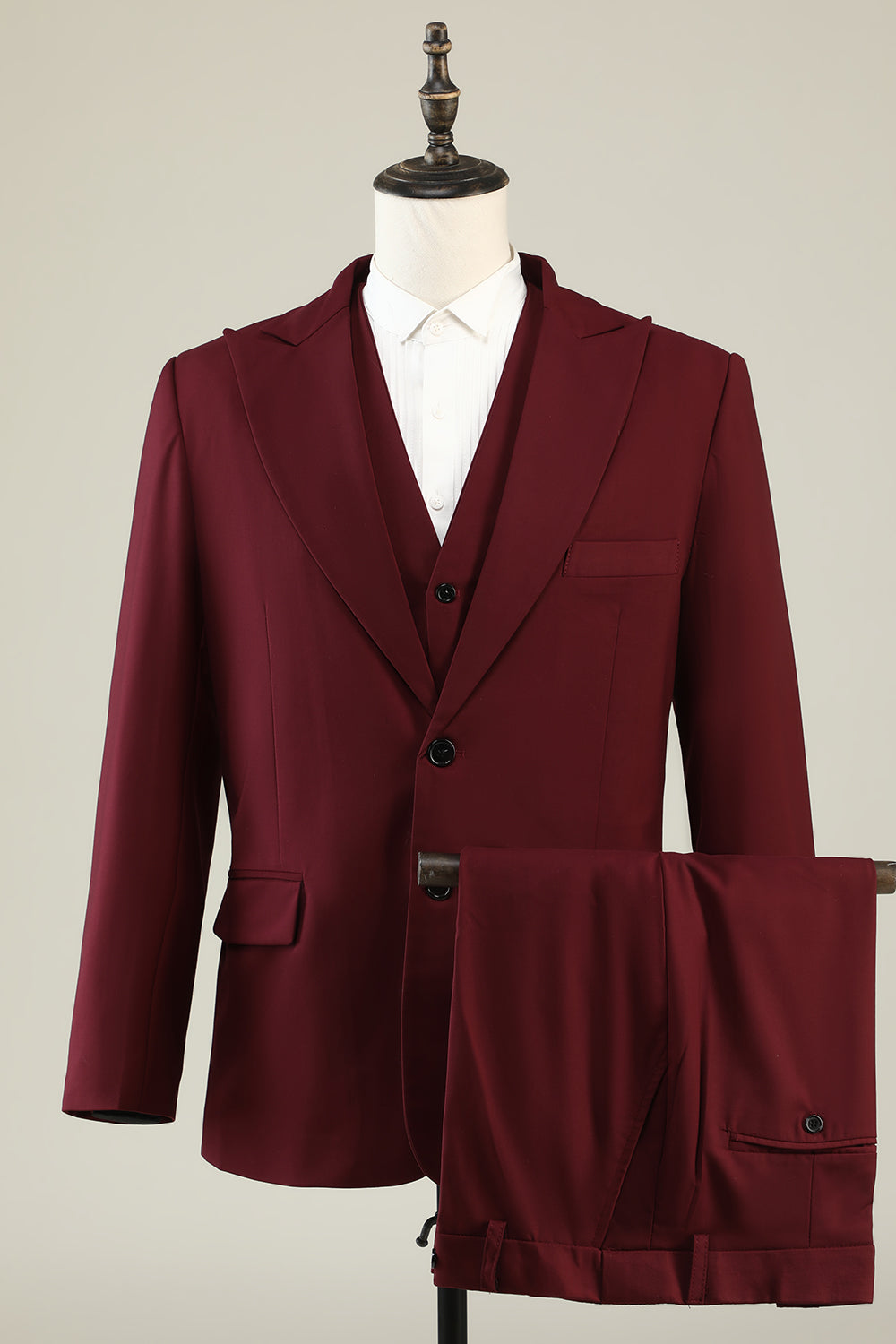 Burgundy Peak Lapel 3 pièces Costumes de soirée pour hommes