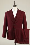 Burgundy Peak Lapel 3 pièces Costumes de soirée pour hommes